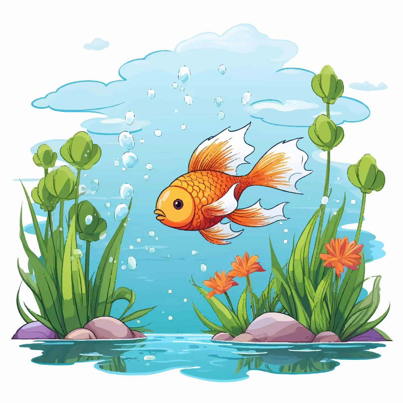 Cartoon Fish in the Pond Vector Illustration — free download from Dotvec