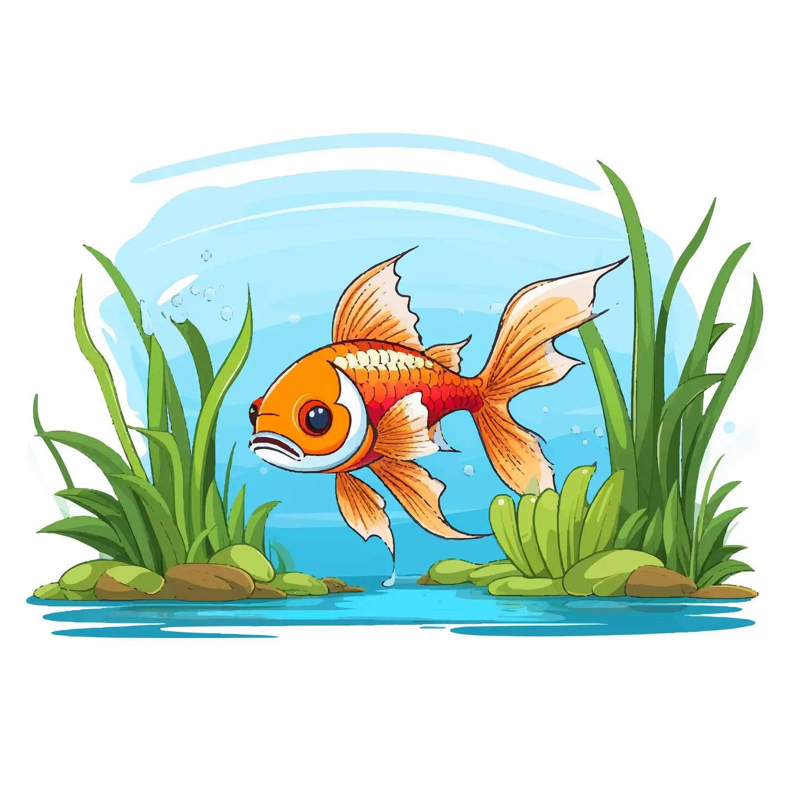 Cartoon Fish in Pond Vector Illustration — free download from Dotvec