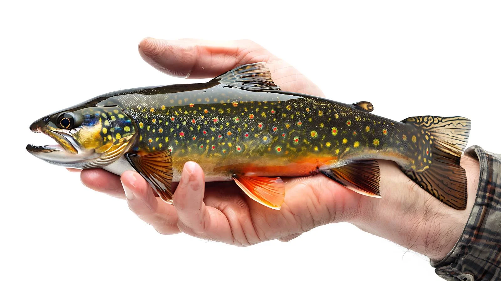 Angler showcasing beautiful brook trout catch — free download from Dotvec