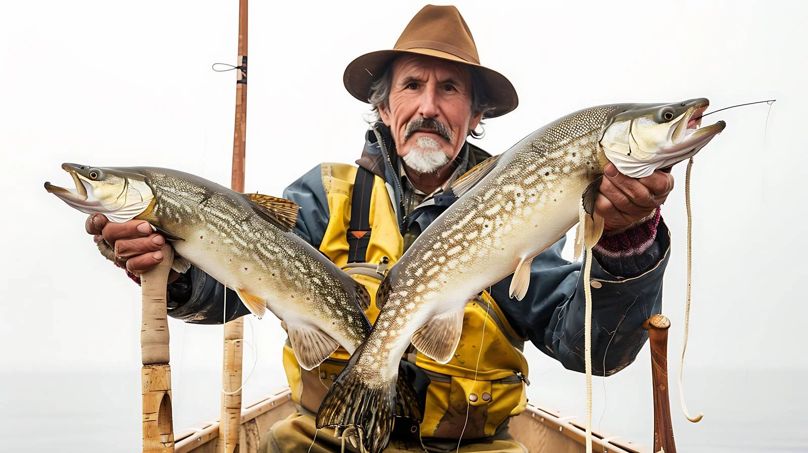 Exultant fisherman showcases string of walleyes — free download from Dotvec
