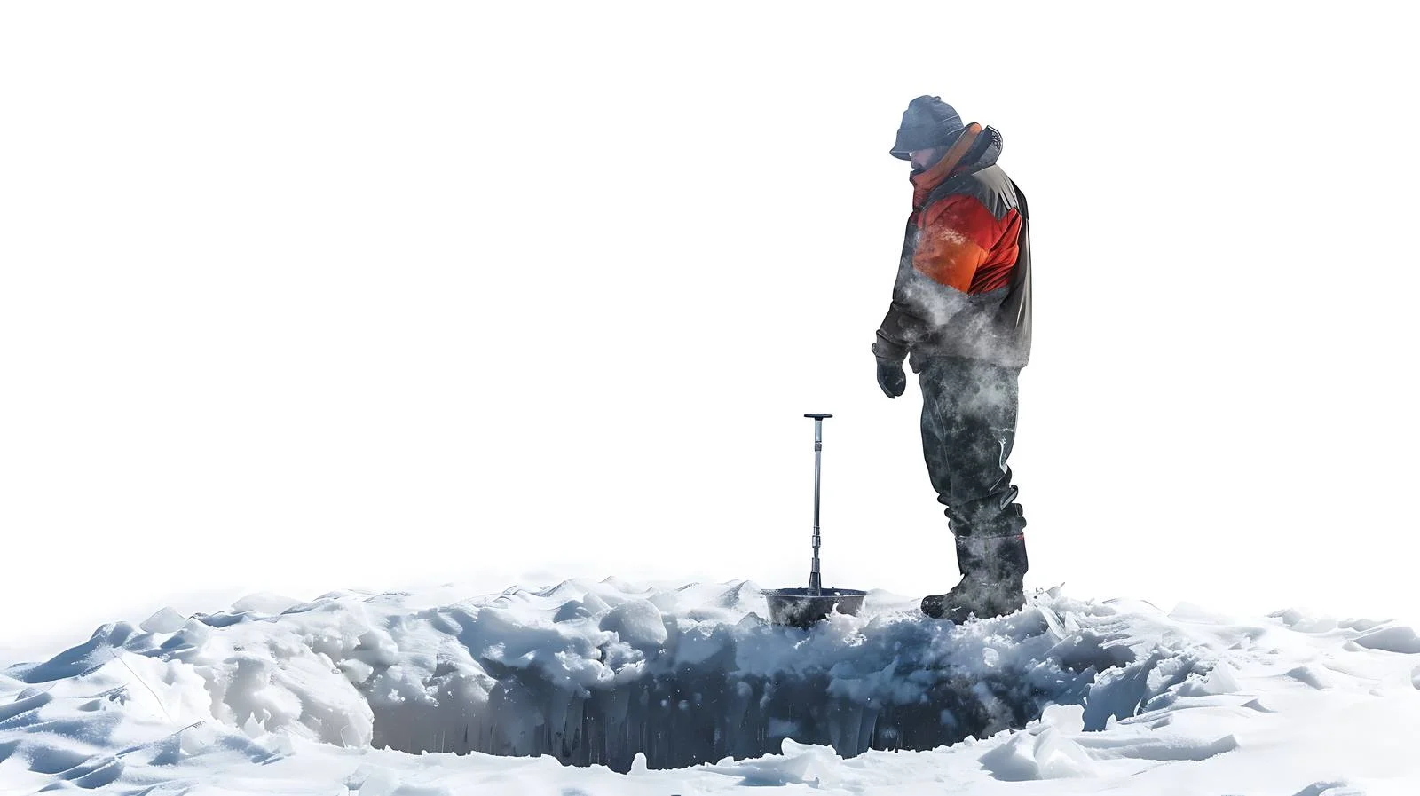 Fisherman with auger by freshly drilled hole — free download from Dotvec