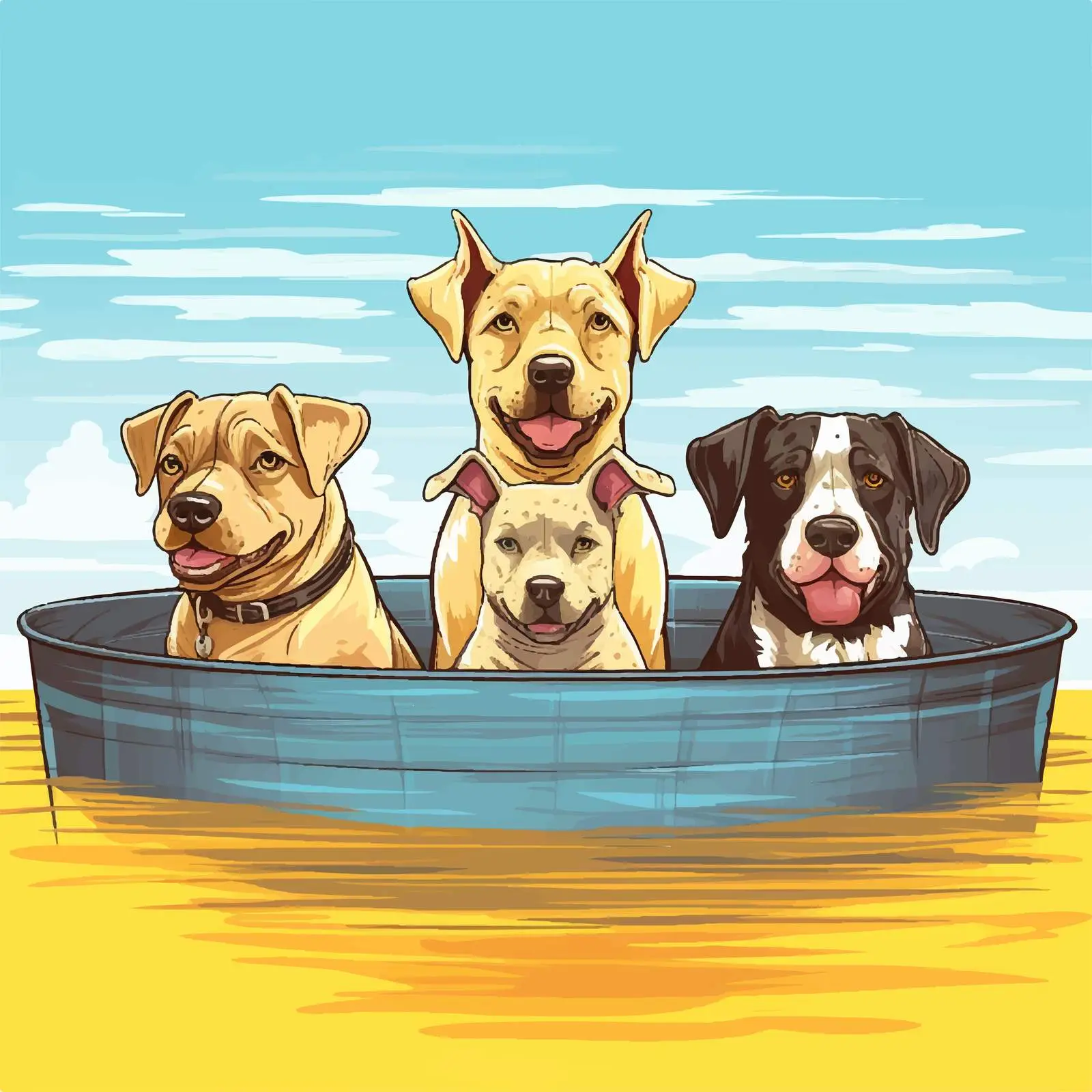 Five Dogs Playing in Yellow Pool Illustration — free download from Dotvec