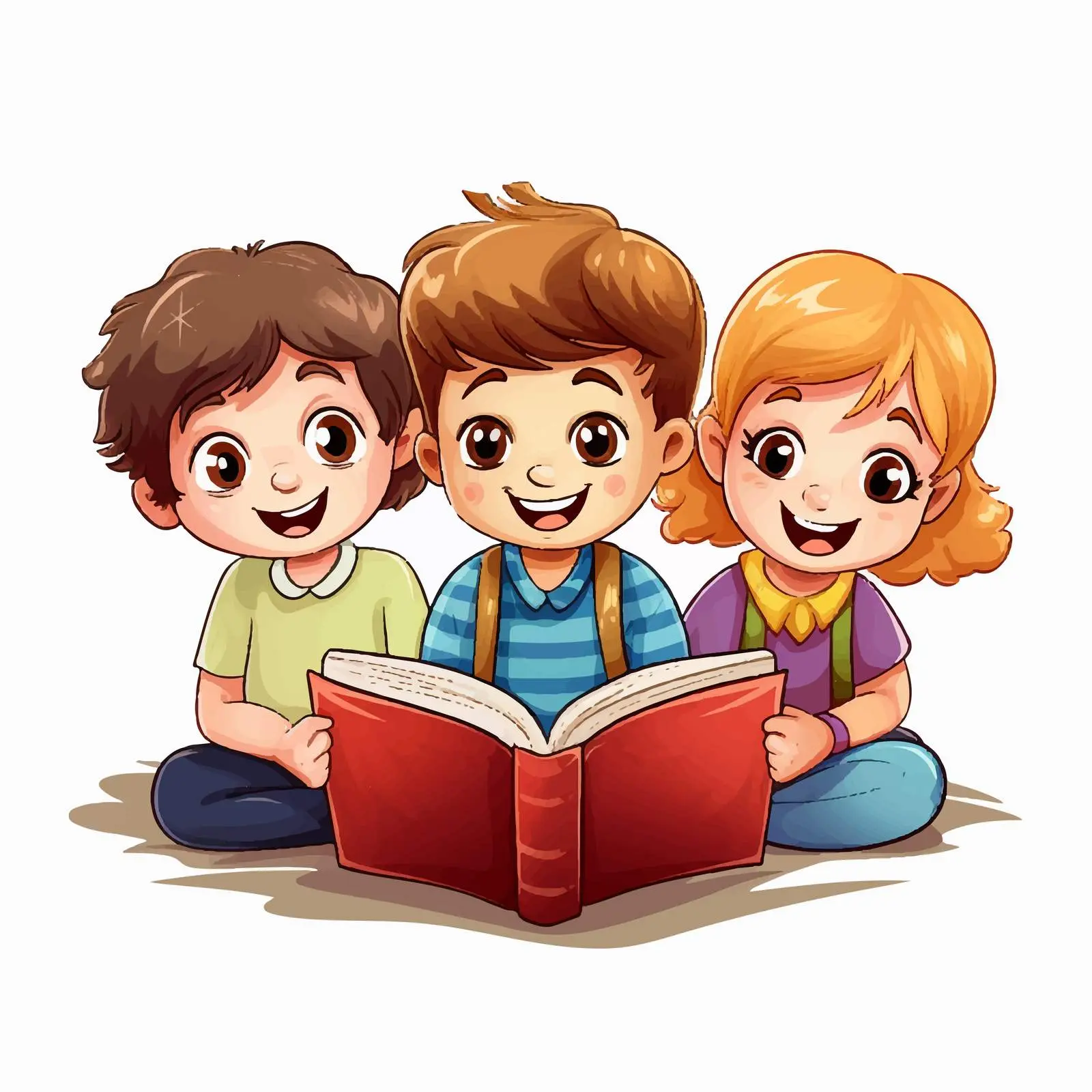 Happy Children Reading Colorful Books Vector — free download from Dotvec