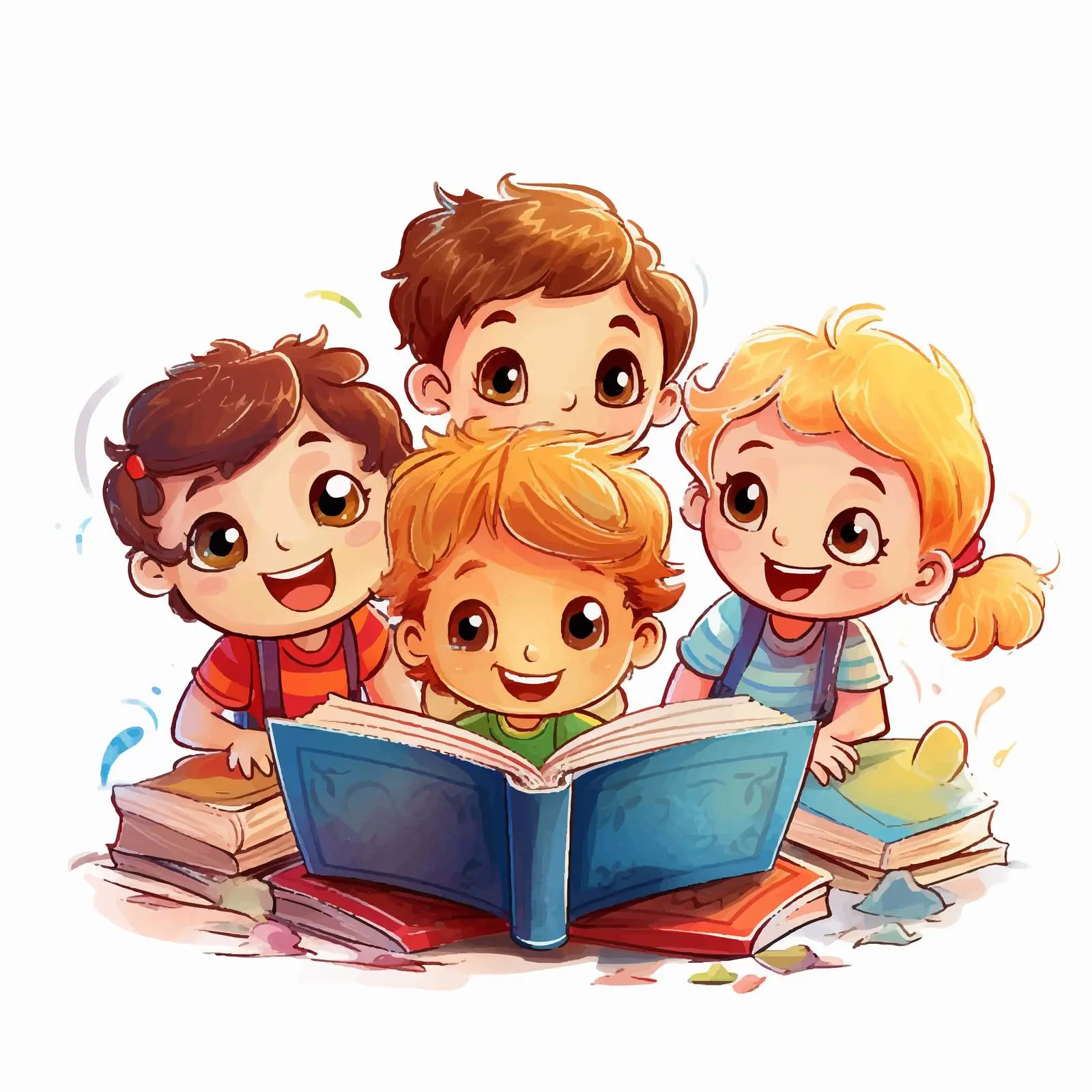 Happy Children Enjoying Colorful Books — free download from Dotvec
