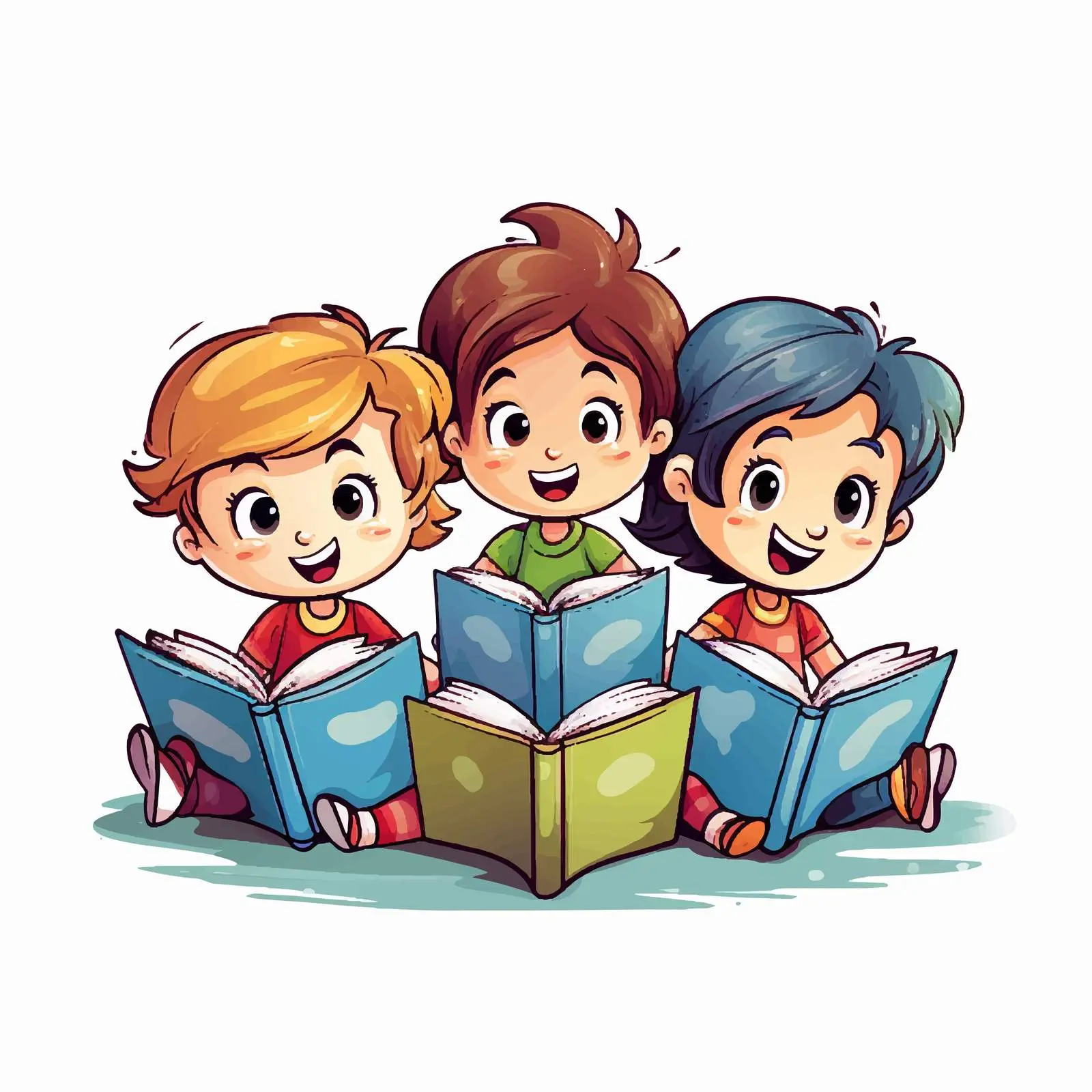 Five Happy Children Reading Colorful Books — free download from Dotvec