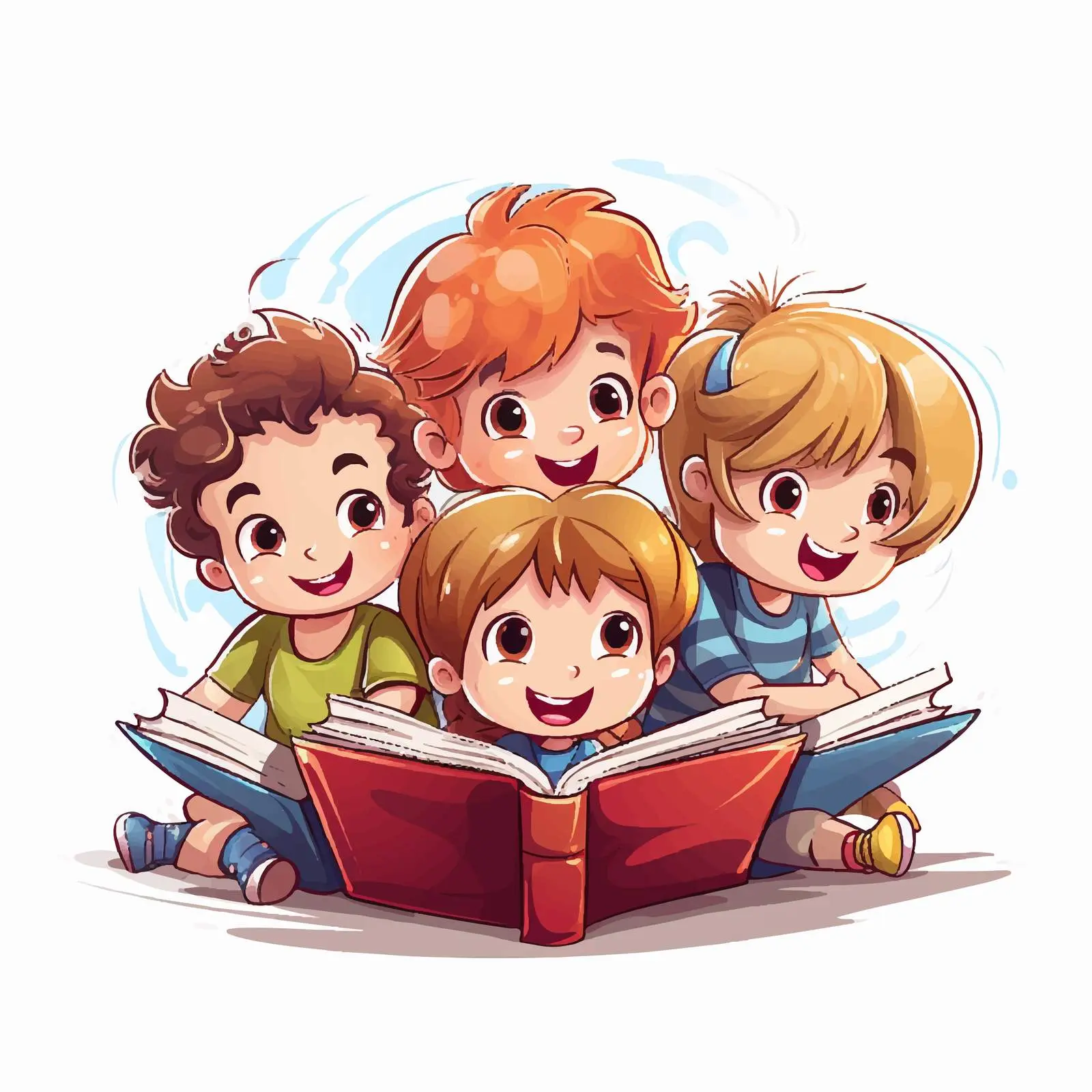Kids Reading Colorful Books Vector Illustration — free download from Dotvec