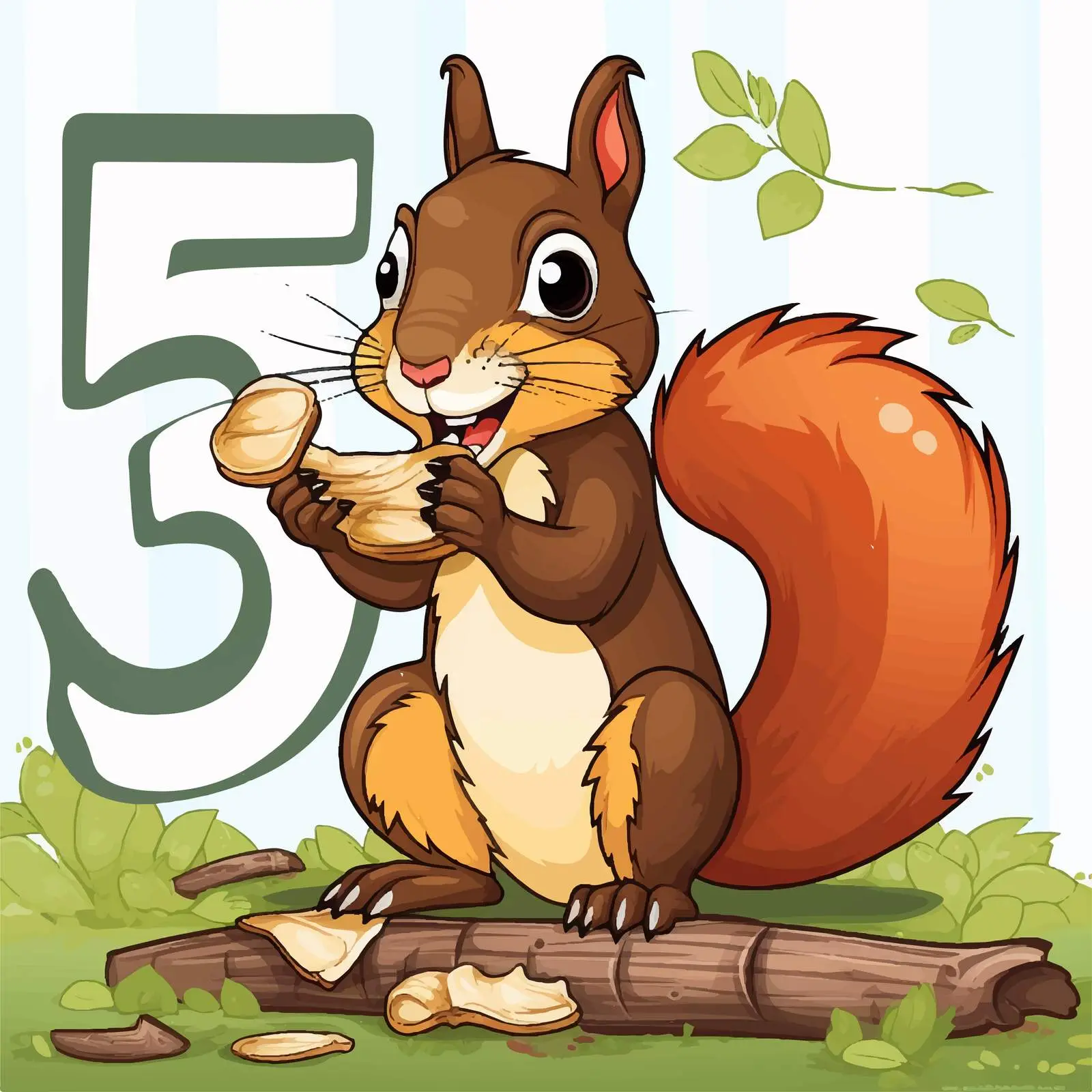 Five Squirrels with Number Five Illustration — free download from Dotvec
