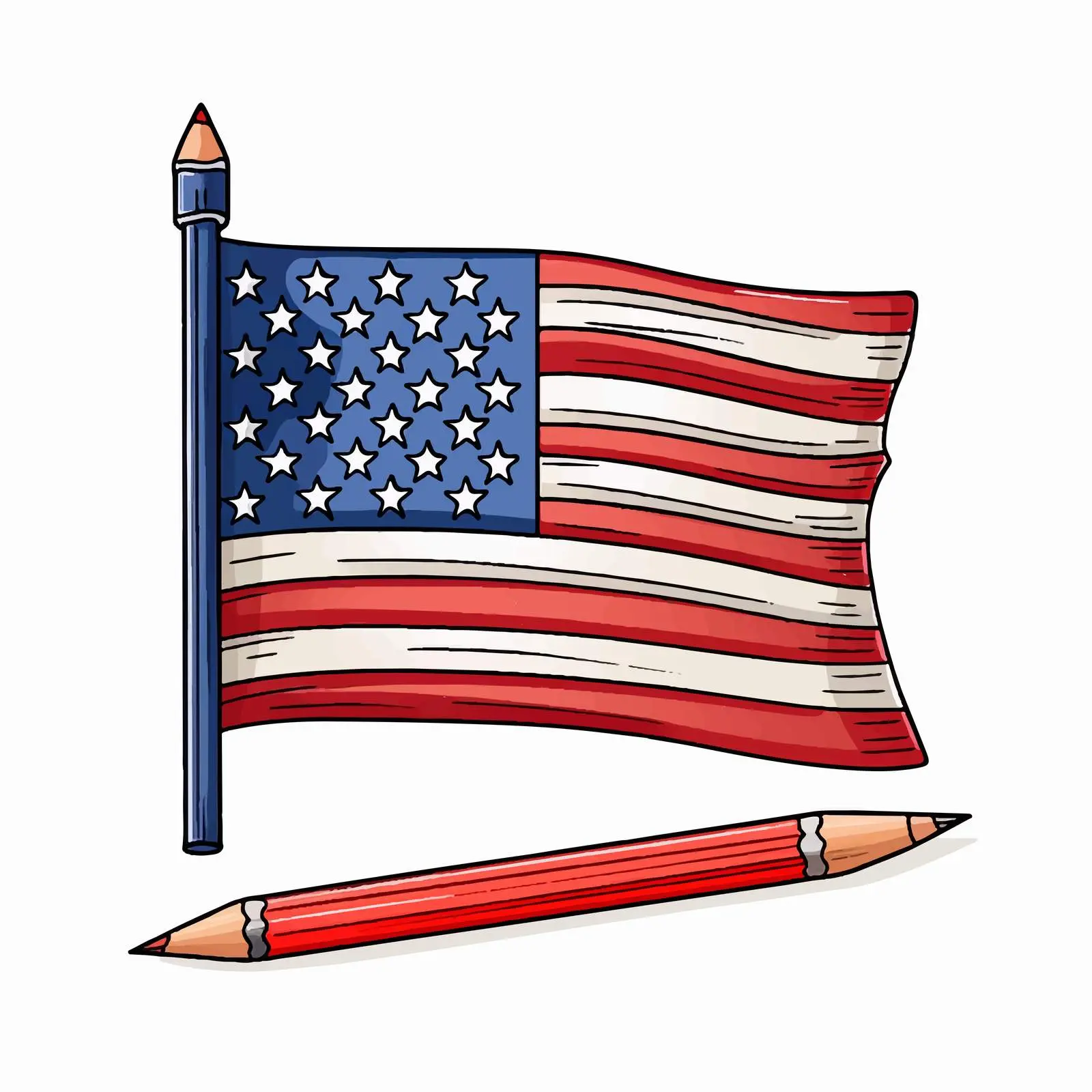 Patriotic Pencil Drawing of the United States Flag – free outline drawing image from Dotvec