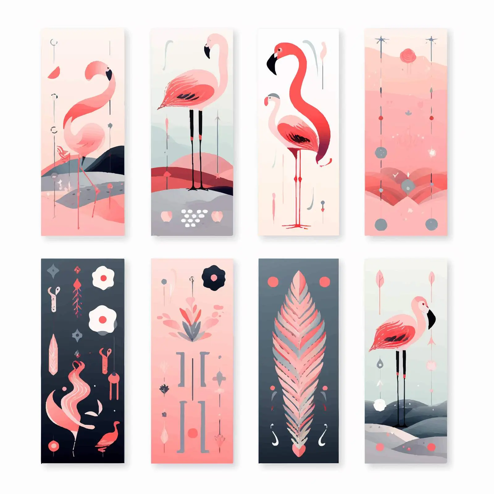 Pastel Flamingo and Geometric Bookmark Set – free tropical design image from Dotvec