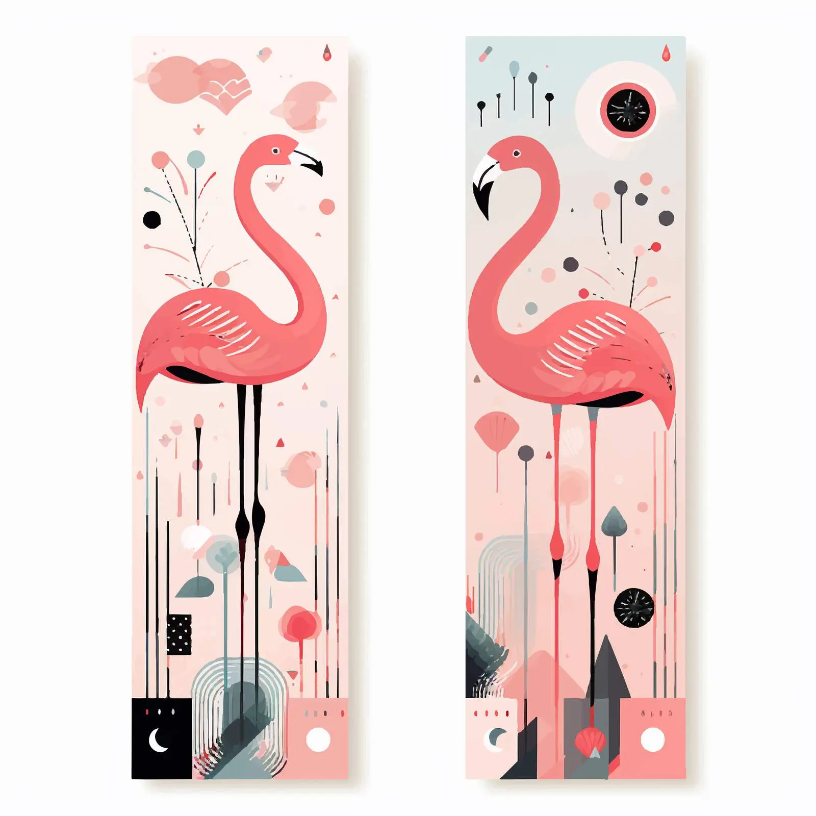 Pastel Flamingo and Geometric Elements Bookmarks – free trendy bookmarks image from Dotvec
