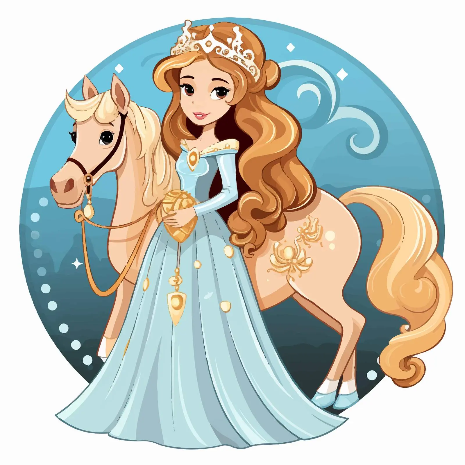 Princess with Horse Cartoon Vector Illustration — free download from Dotvec