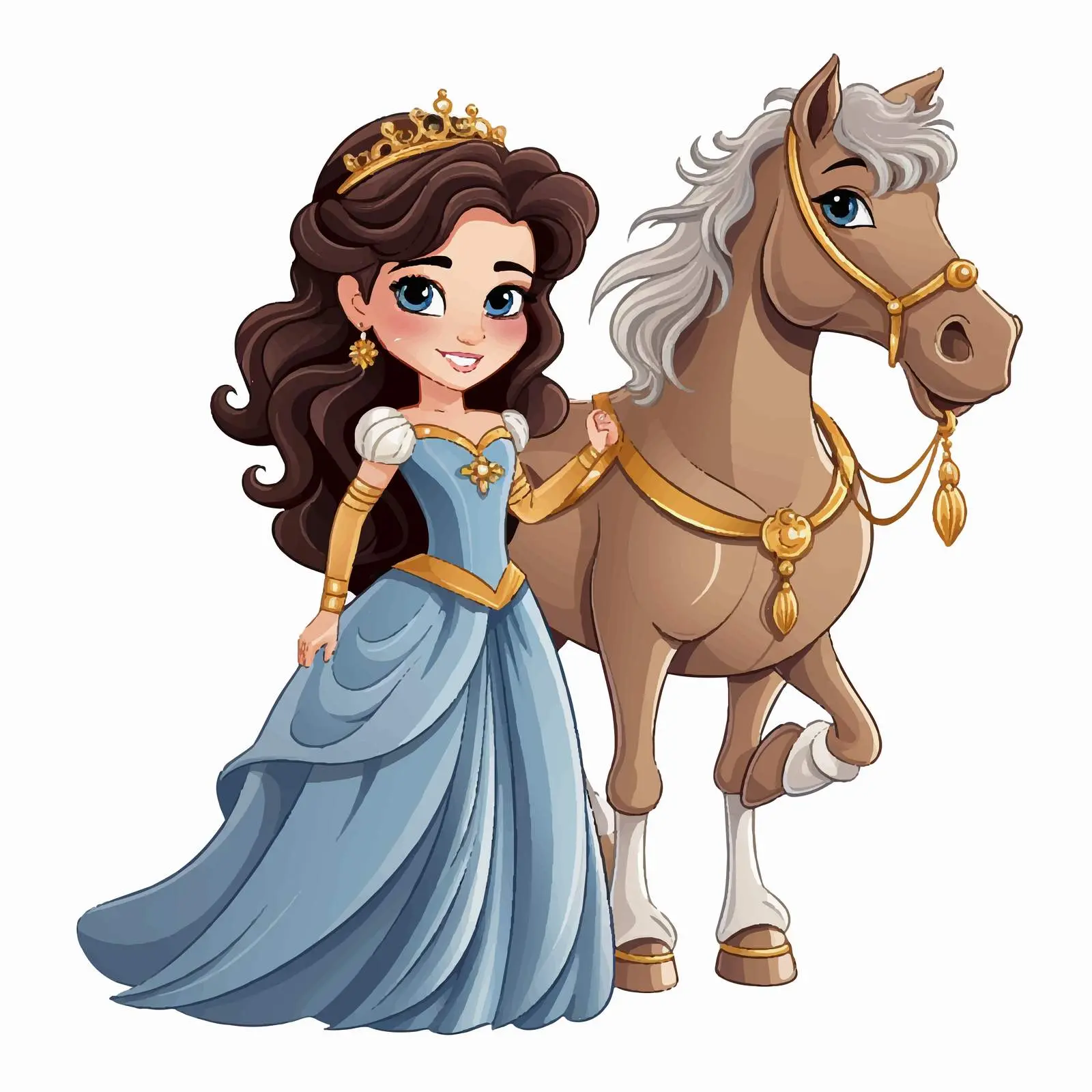Princess with Horse Cartoon Vector Illustration — free download from Dotvec