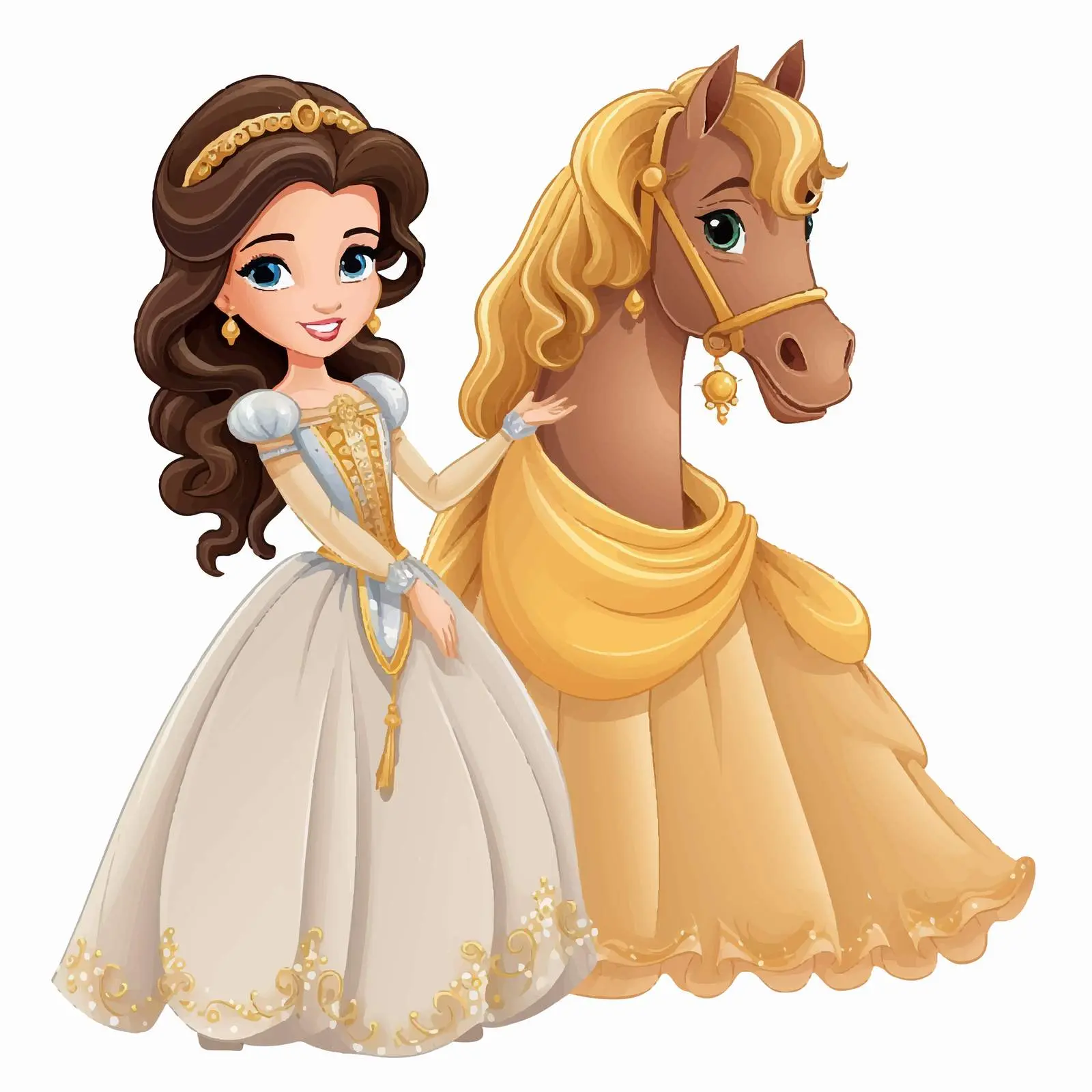 Princess with Horse Cartoon Vector Flashcard — free download from Dotvec