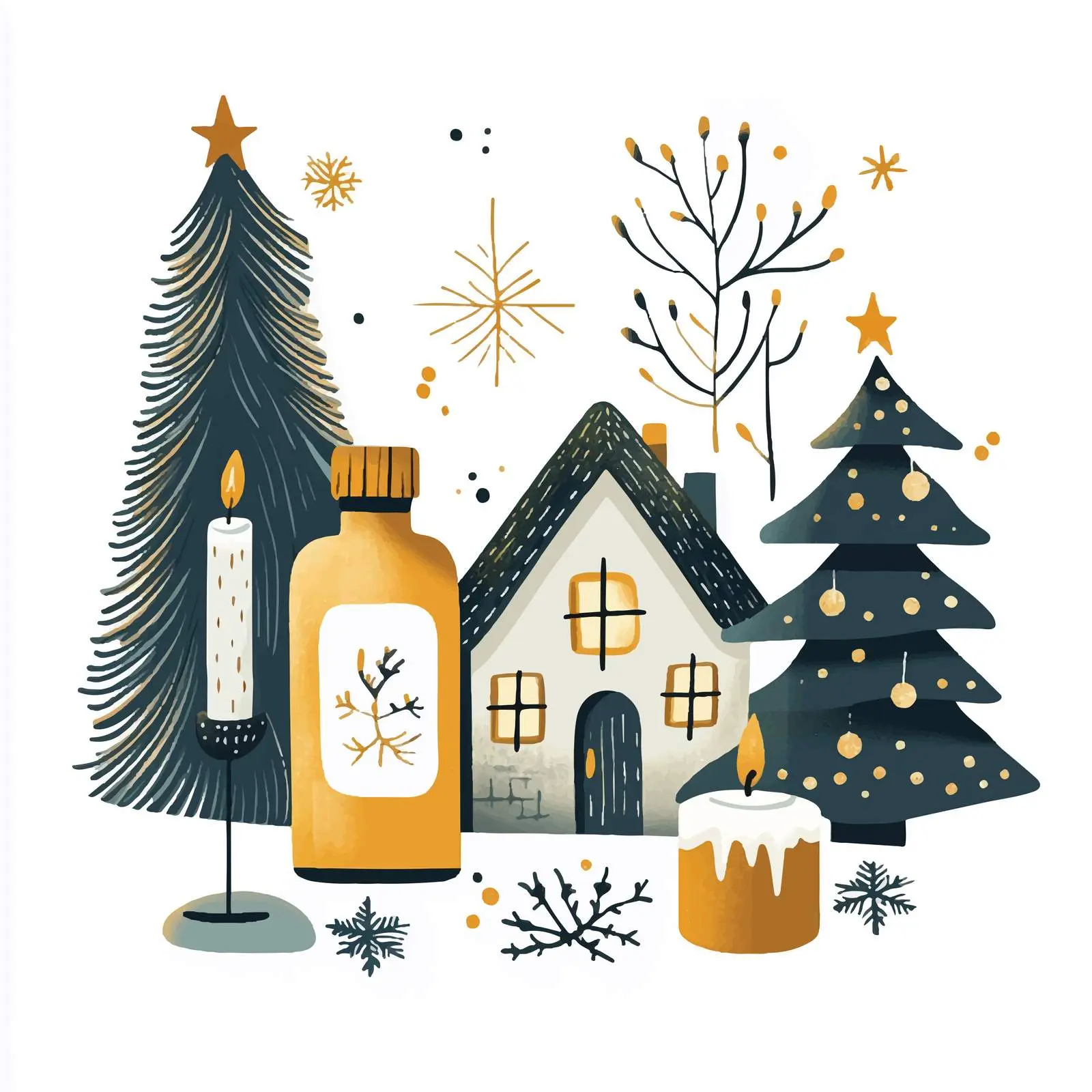 Scandinavian Christmas Decor with Flask Candles and Trees – free flask image from Dotvec