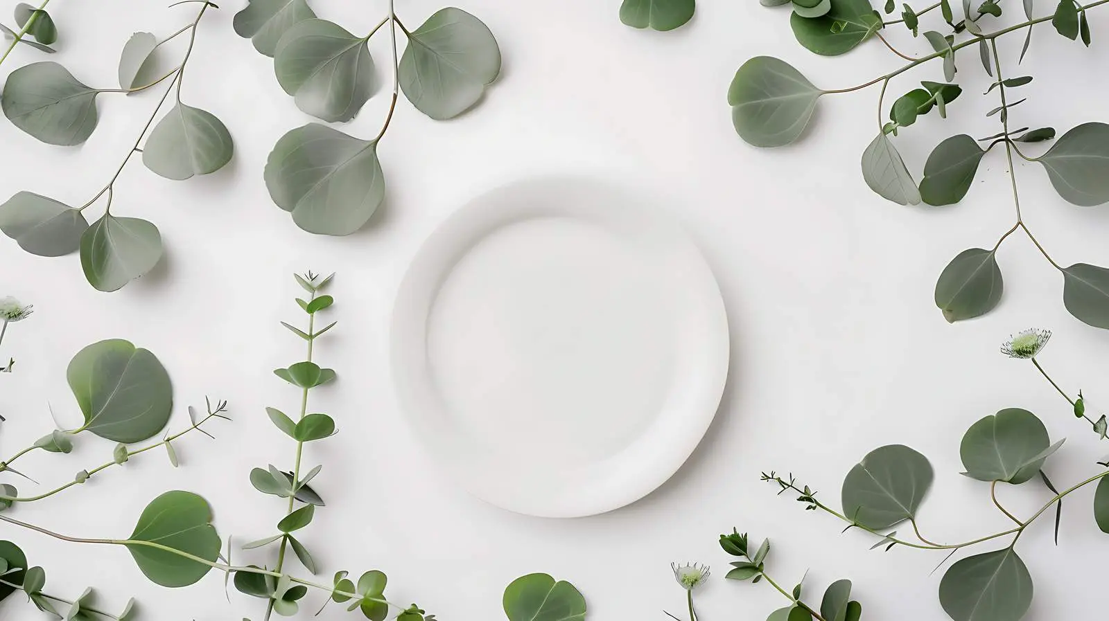 Eucalyptus Frame with Plate in Flat Lay Style — free download from Dotvec