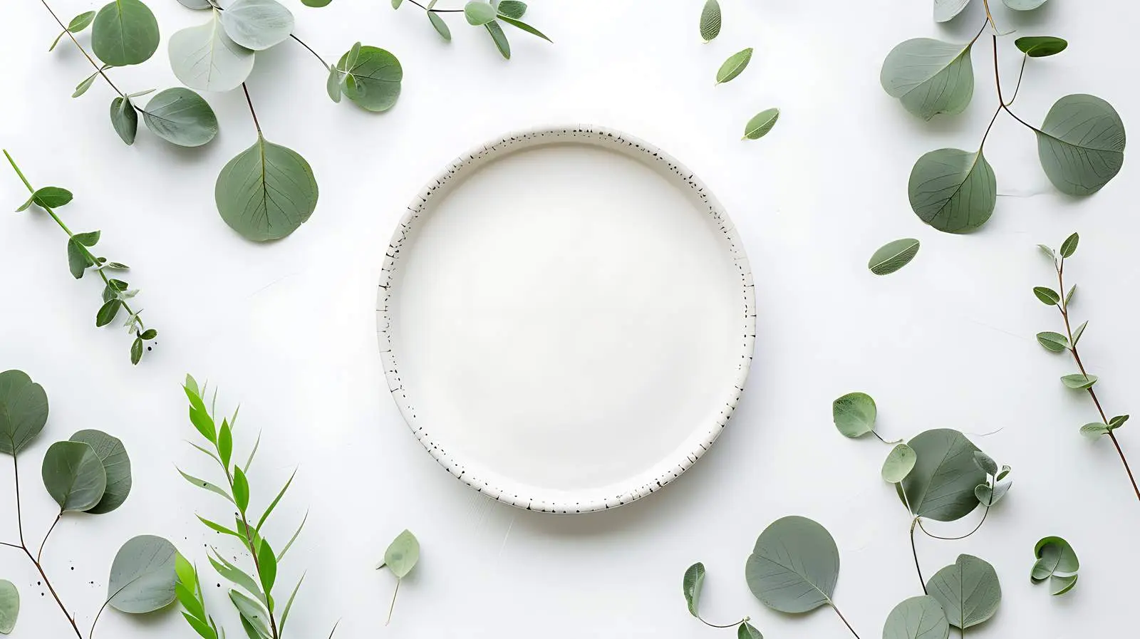 Eucalyptus Branches and Plate Flat Lay Presentation – free eucalyptus leaves image from Dotvec