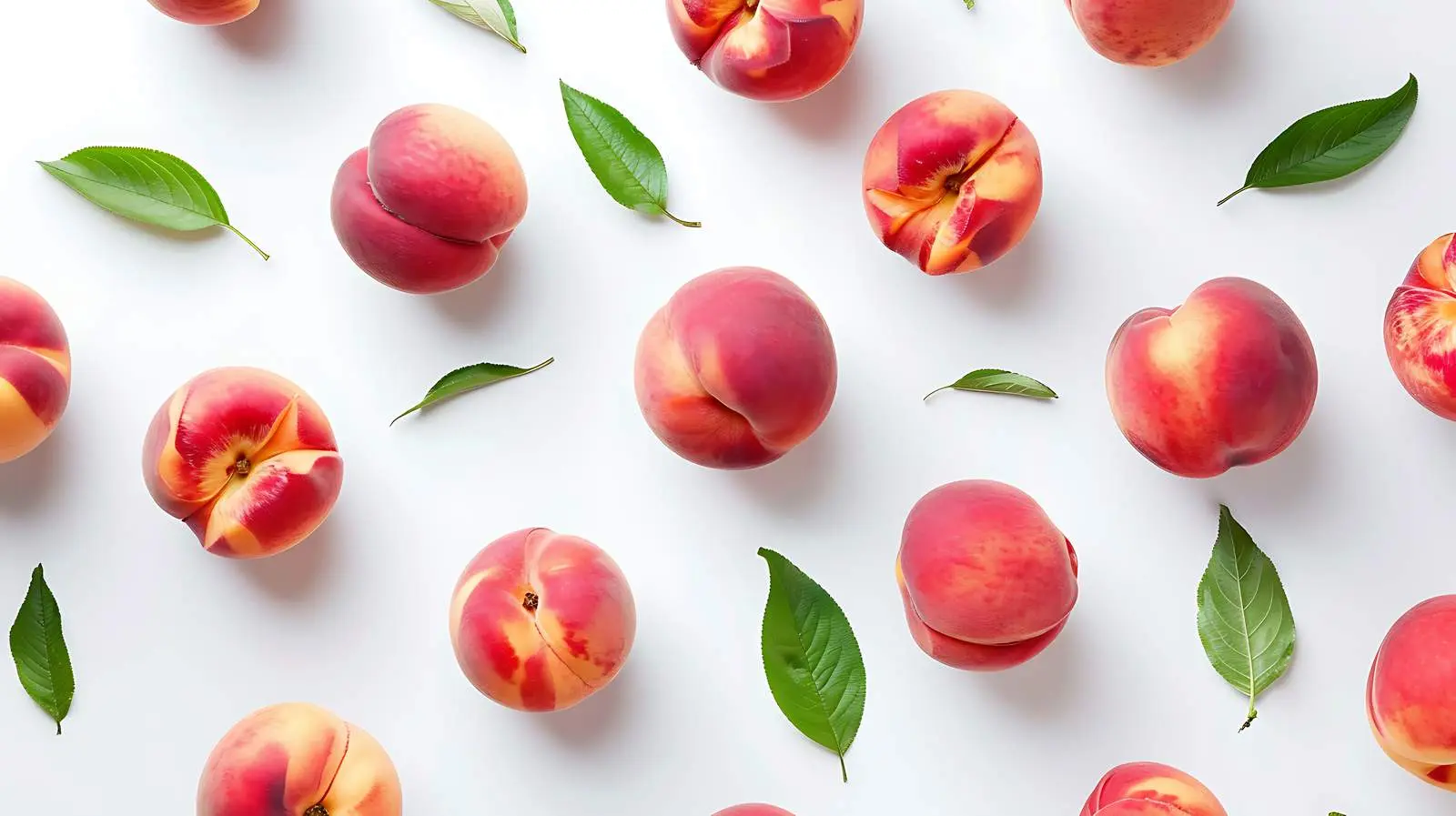 Ripe Peaches Flat Lay on Neutral Green Background – free snacks image from Dotvec