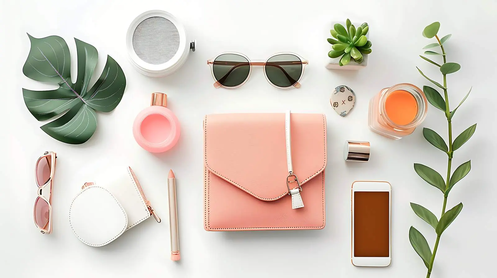 Feminine Flat Lay with Wallet and Accessories – free cosmetics image from Dotvec