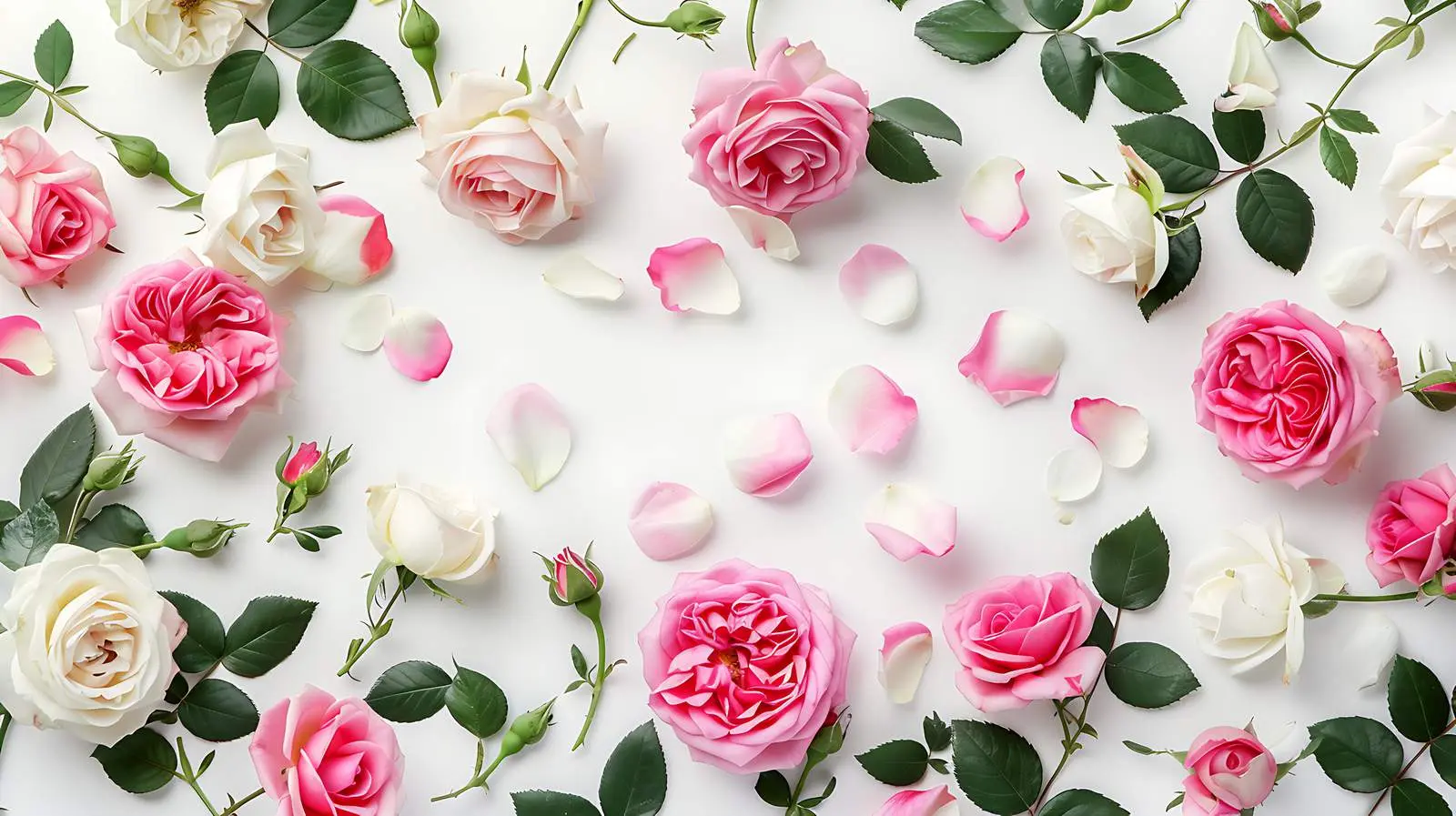 Flat Lay Frame with Pink and White Roses – free expression image from Dotvec