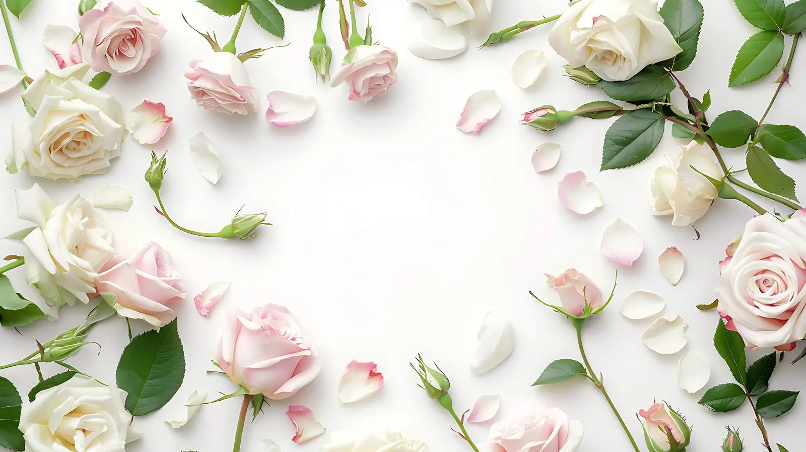 Flat Lay Frame with Pink and White Roses – free floral frame image from Dotvec