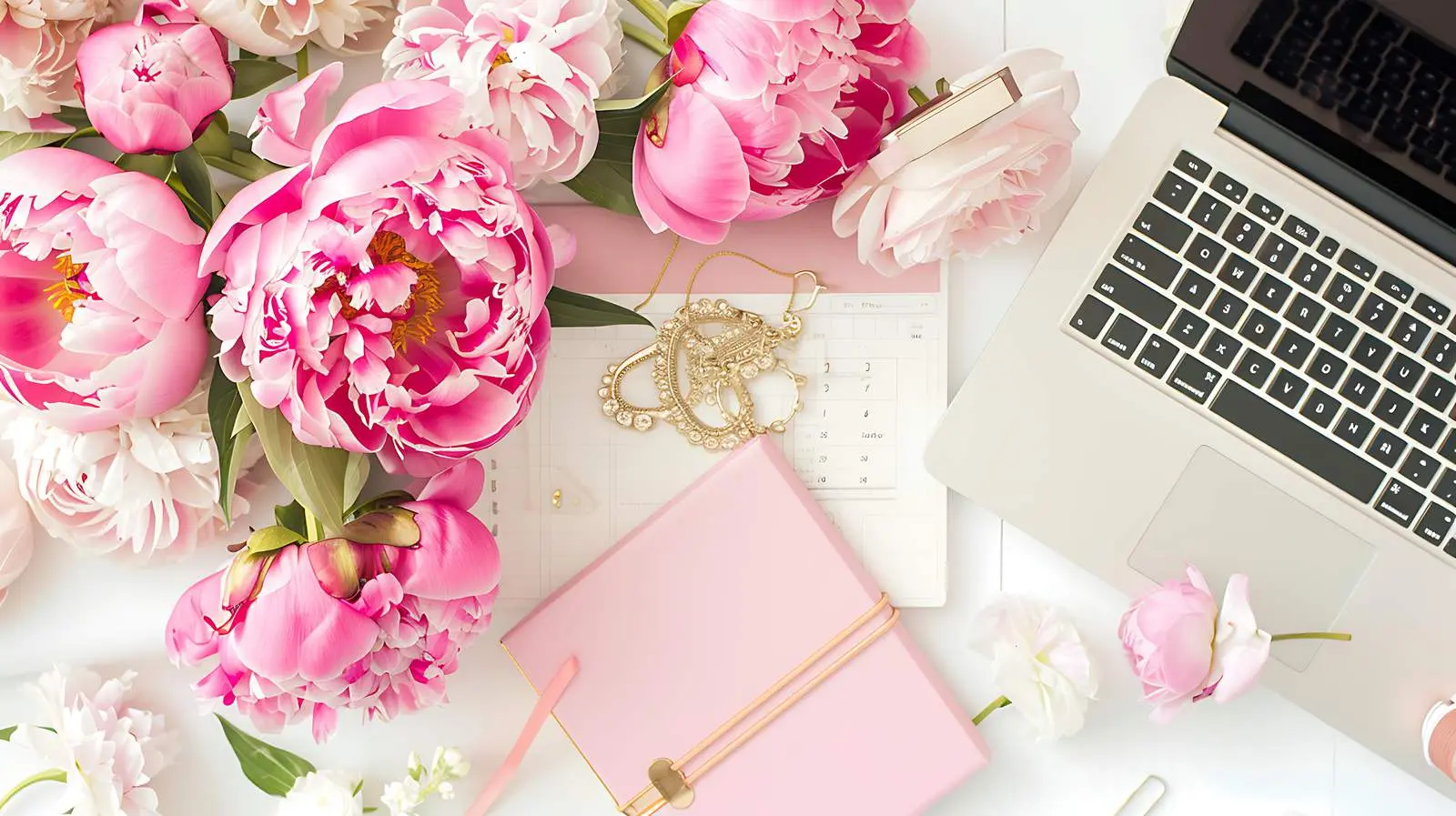 Female Home Office Desk with Laptop and Accessories — free download from Dotvec