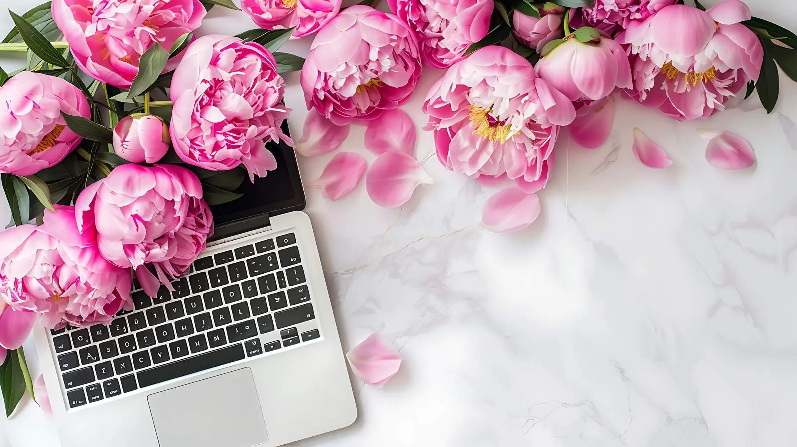 Home Office Desk Flat Lay with Woman and Laptop – free free image from Dotvec