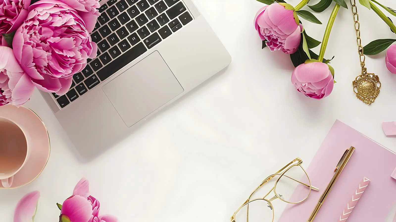 Woman's Pink Home Office Desk Setup – free care image from Dotvec