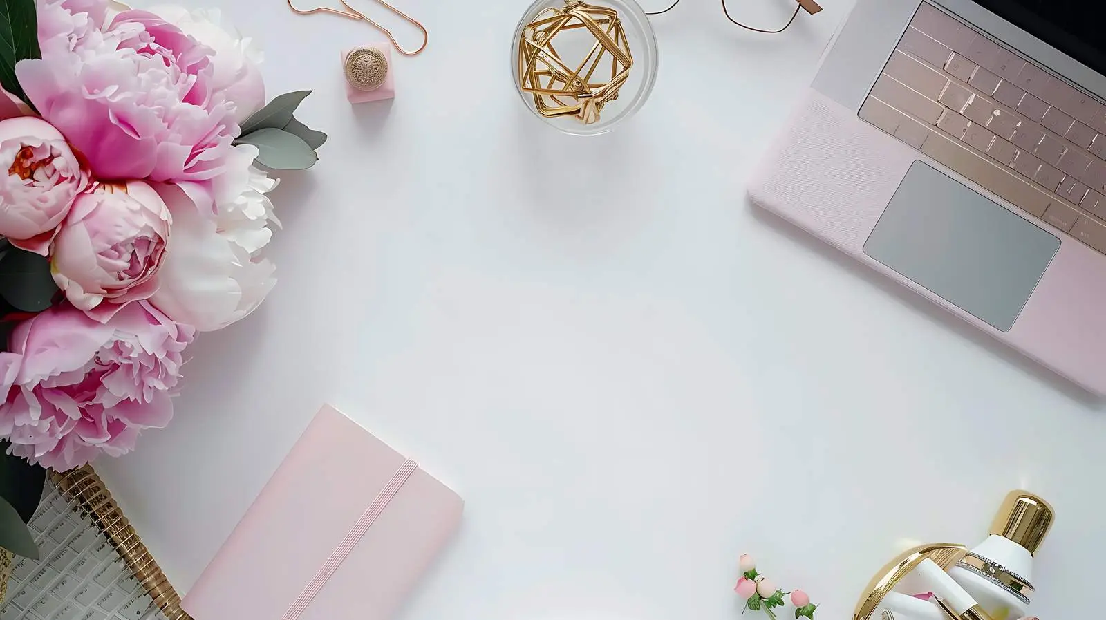 Stylish Home Office Desk with Laptop and Pink Decor – free motivation image from Dotvec