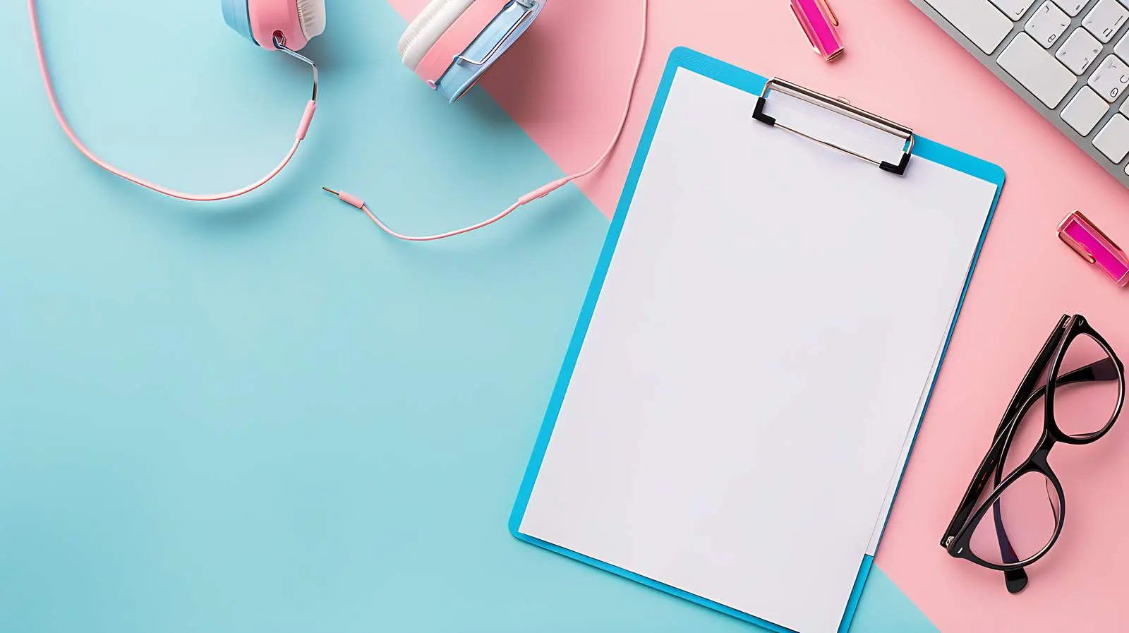 Minimalist Home Office Desk with Clipboard and Glasses – free stylish office image from Dotvec