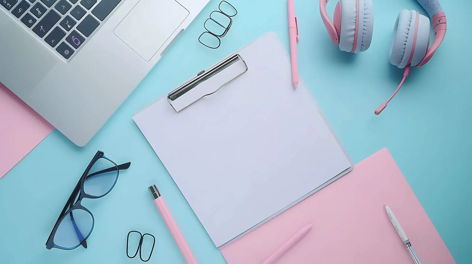 Minimalist Home Office Desk with Clipboard and Glasses – free free image from Dotvec