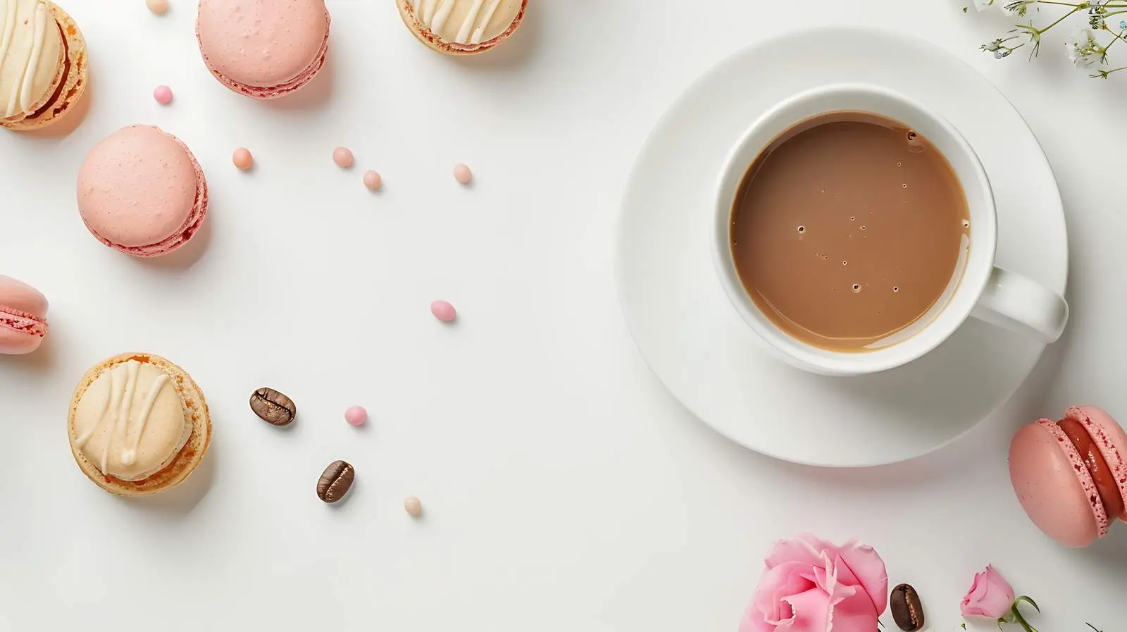 Feminine Flat Lay with Macaroons and Coffee Mug – free coffee image from Dotvec