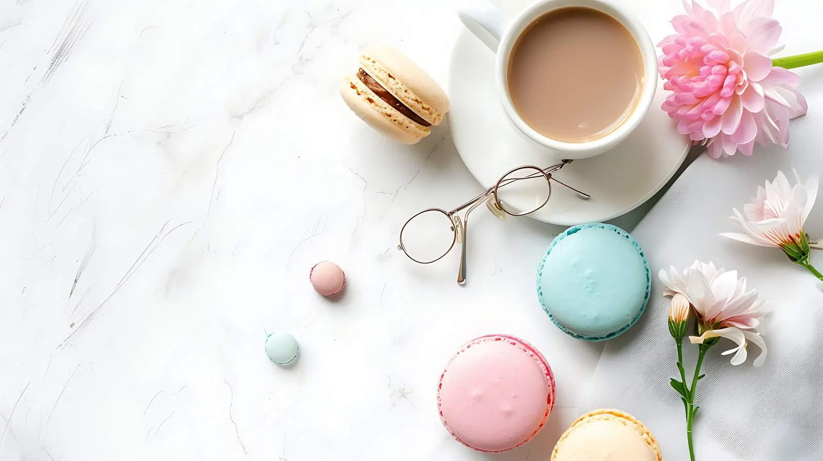 Modern Feminine Flat Lay with Macaroons and Coffee – free snacks image from Dotvec
