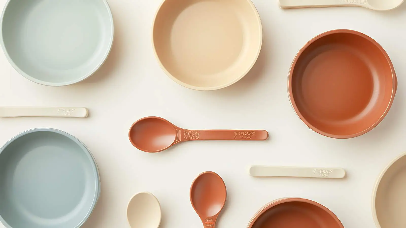 Cute Baby Tableware Flat Lay with Spoon and Bowl — free download from Dotvec