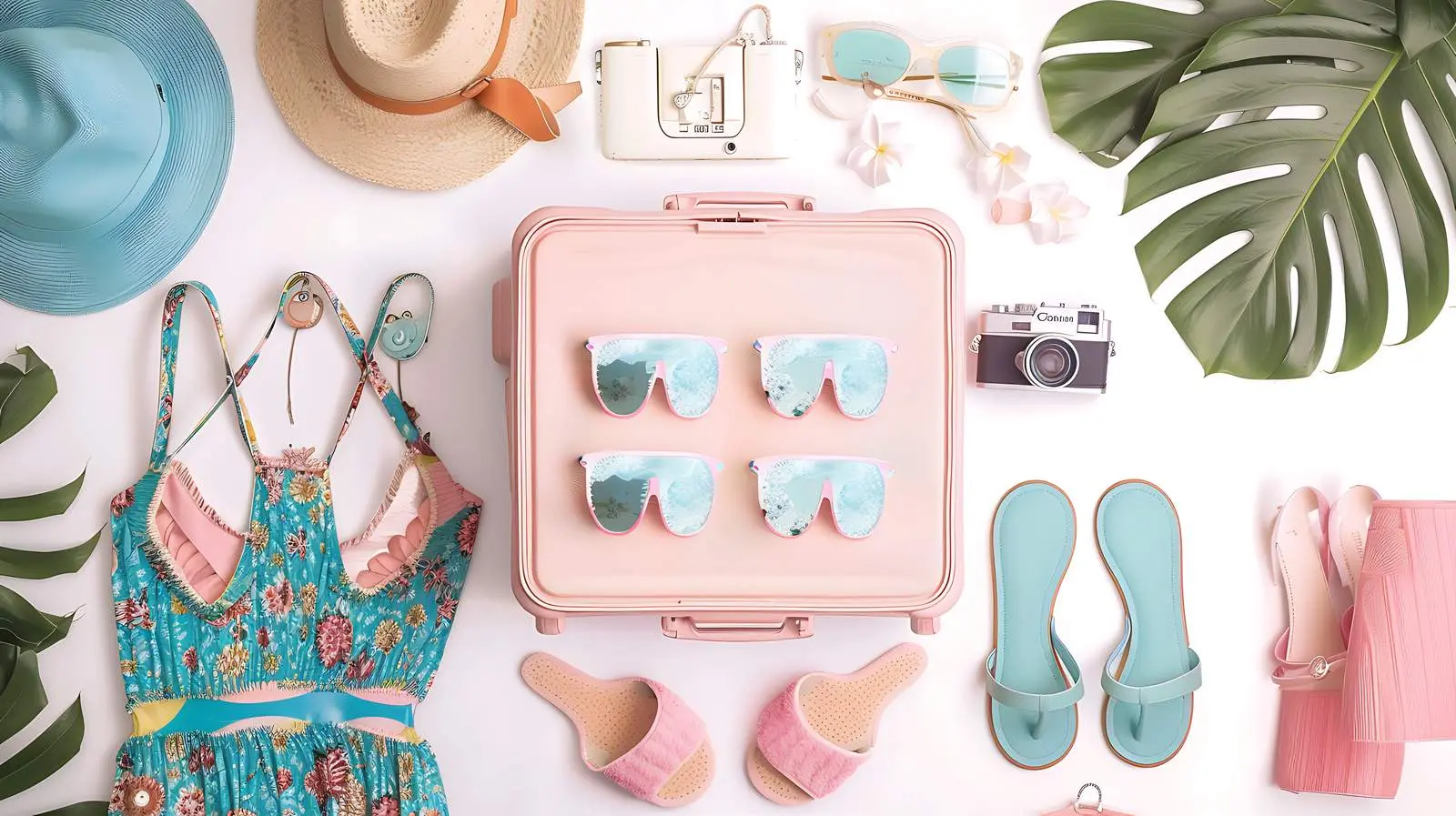 Summer Travel Essentials Flat Lay with Luggage – free beach image from Dotvec