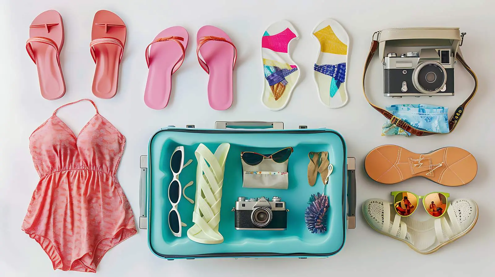 Summer Travel Luggage Flat Lay Arrangement – free beach image from Dotvec