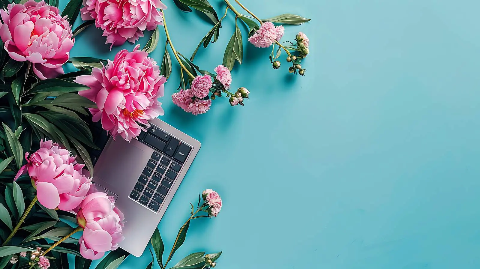 Elegant Office Workspace with Laptop and Peony – free peony image from Dotvec