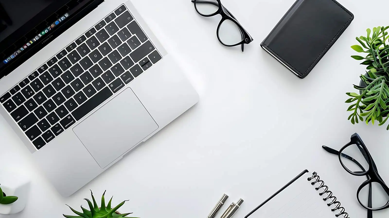 Flat Lay Office Desk Workspace with Laptop – free tool image from Dotvec