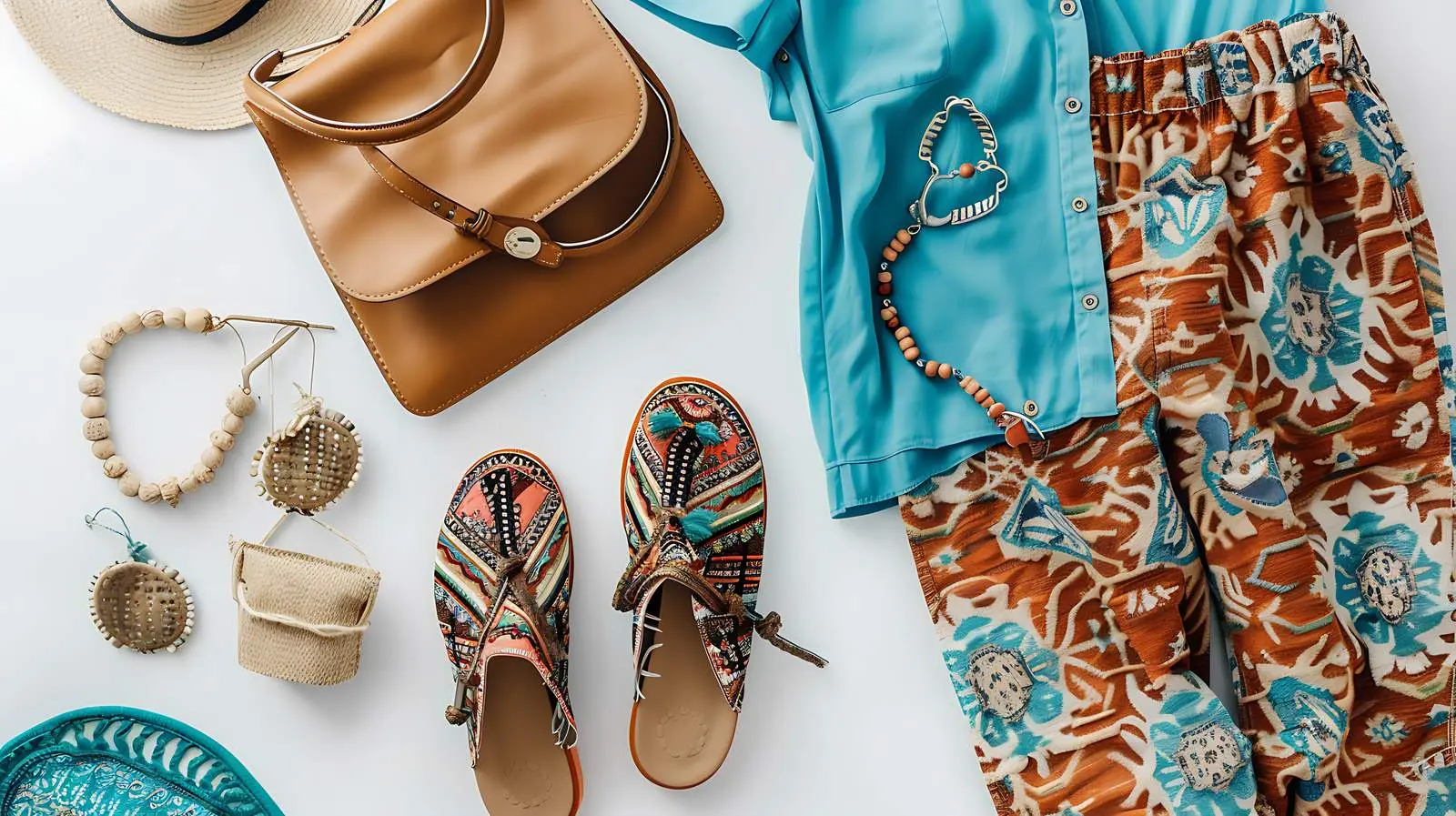 Boho Style Travel Fashion Flat Lay with Woman — free download from Dotvec