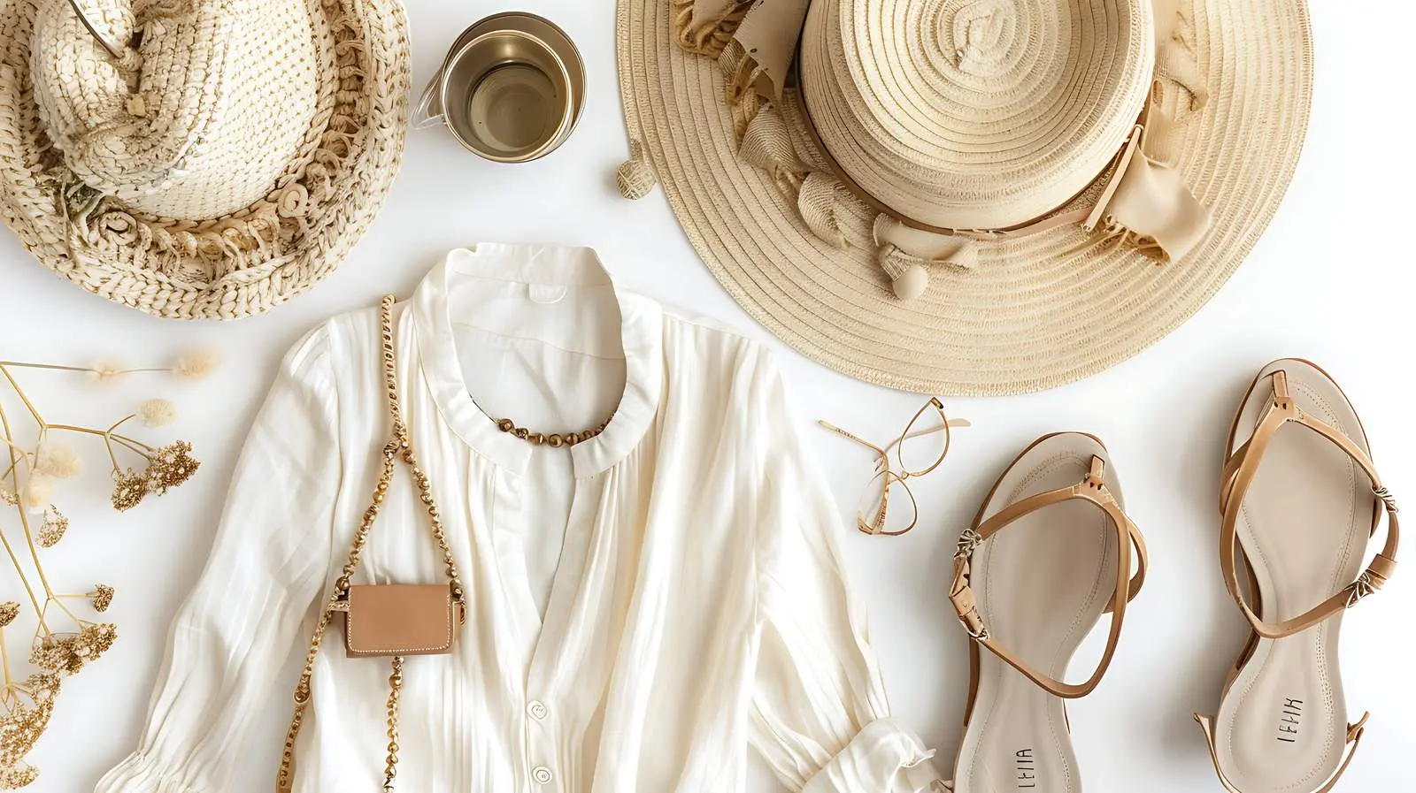 Boho Travel Fashion Flat Lay with Woman – free colorful textiles image from Dotvec