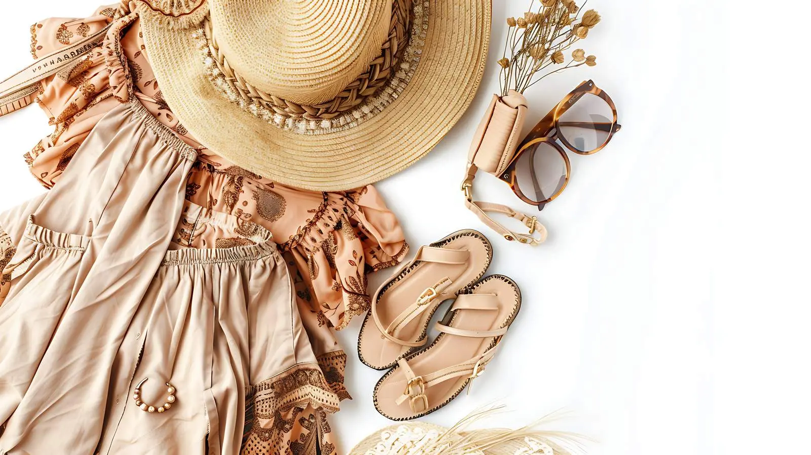 Boho Style Travel Fashion Flat Lay with Woman – free stylish accessories image from Dotvec