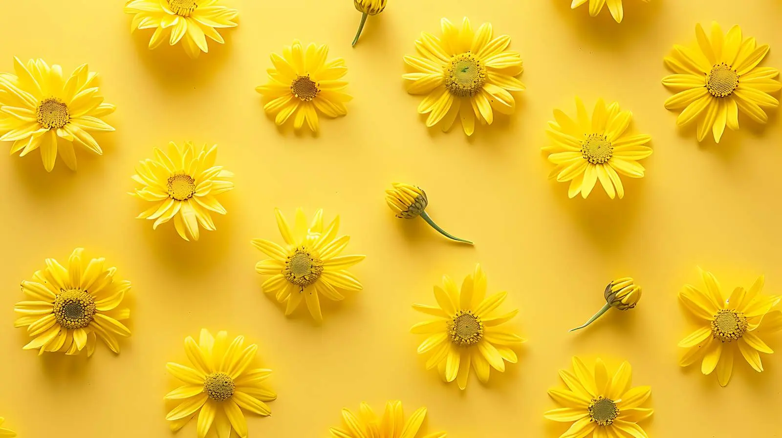 Yellow Daisy Flower Buds Pattern Flat Lay – free aesthetic flowers image from Dotvec