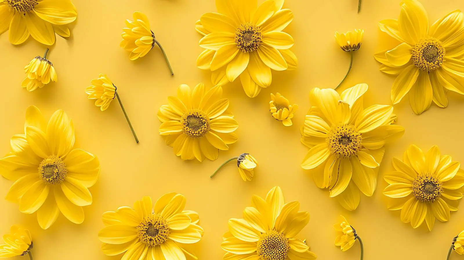 Yellow Daisy Flower Buds Pattern Flat Lay — free download from Dotvec