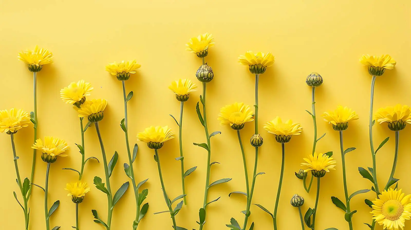 Yellow Daisy Flower Buds Pattern on Yellow Background – free images image from Dotvec