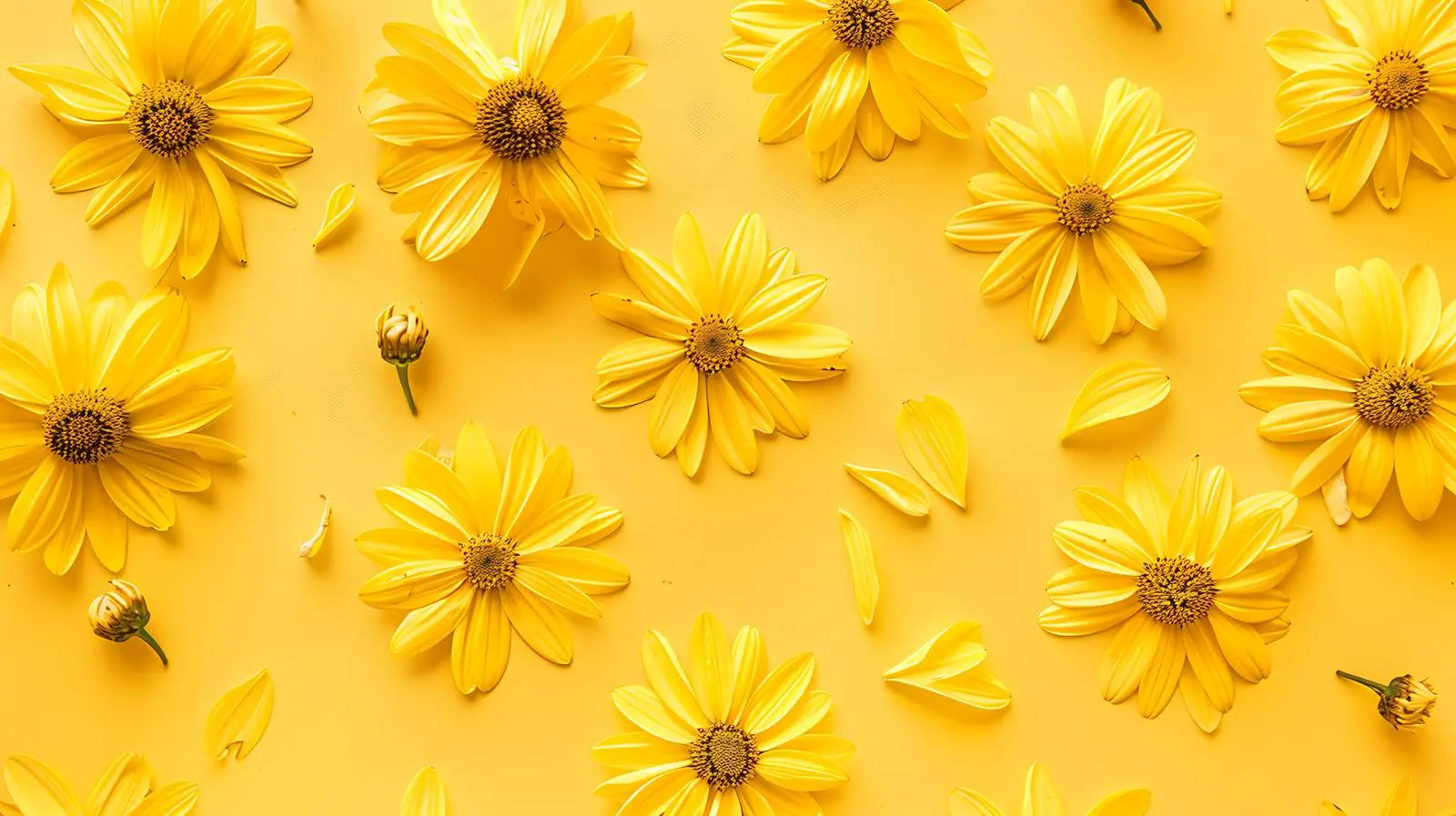Flat Lay of Yellow Daisy Flower Buds – free images image from Dotvec