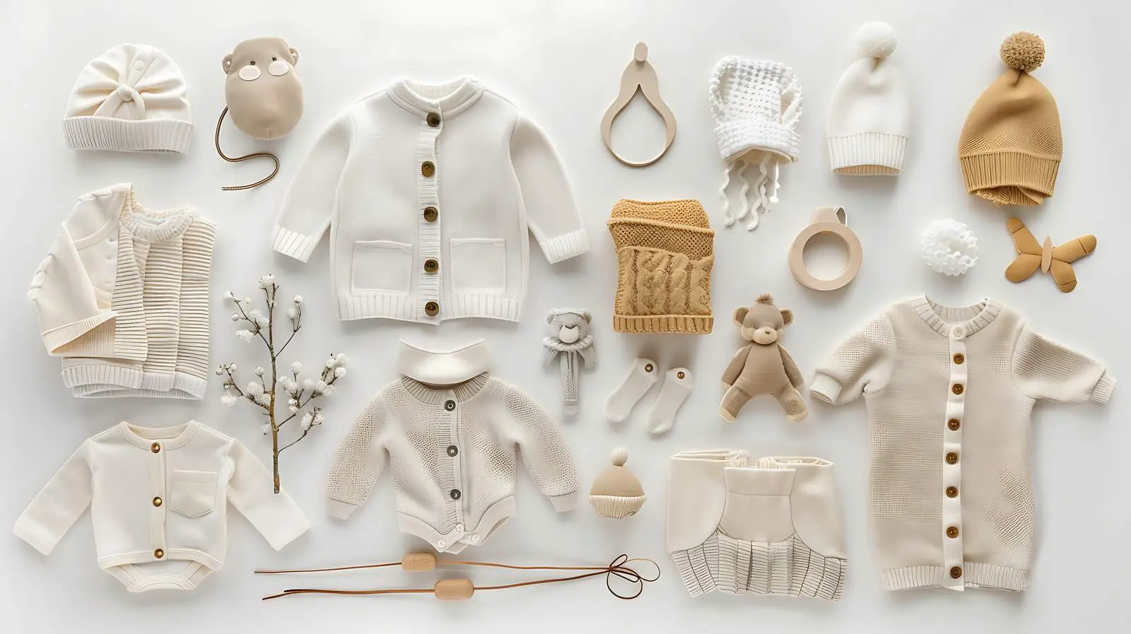 Scandinavian Newborn Baby Clothes Flatlay – free infant accessories image from Dotvec