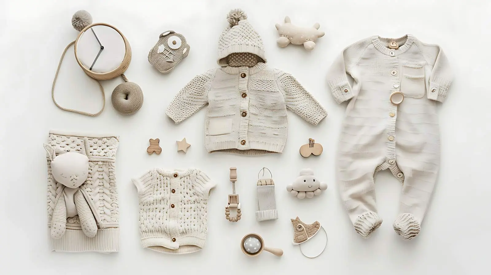 Scandinavian Flatlay of Newborn Baby Clothes – free baby care image from Dotvec