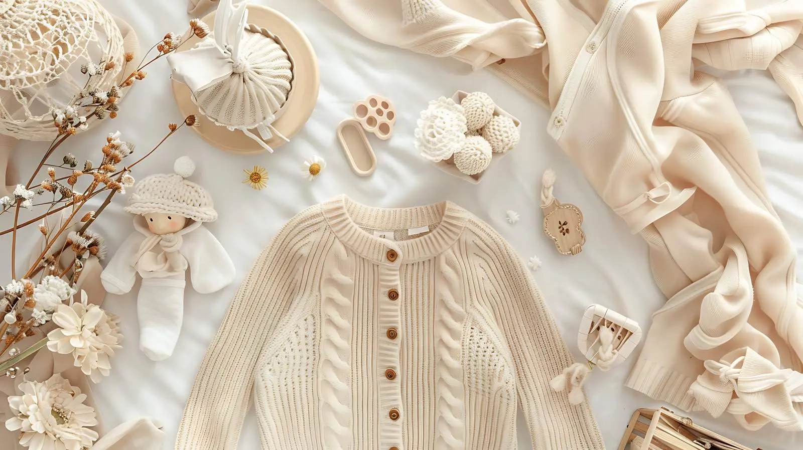 Scandinavian Flatlay of Newborn Baby Clothes — free download from Dotvec