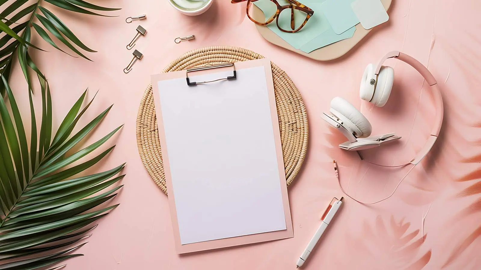 Flatlay of Clips in Rattan Plate – free natural materials image from Dotvec