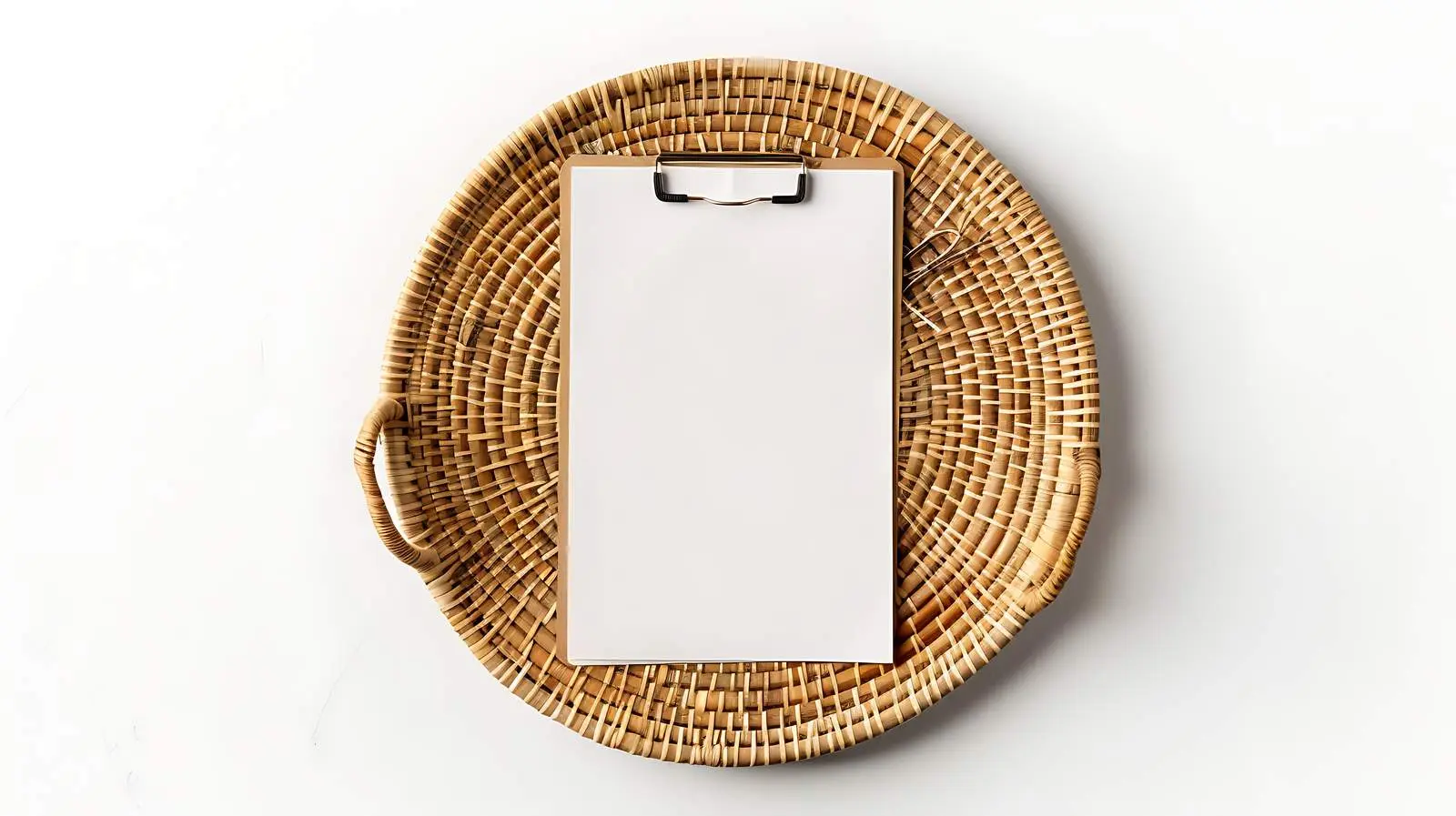 Flatlay with Clipboard and Glasses on Rattan – free person image from Dotvec