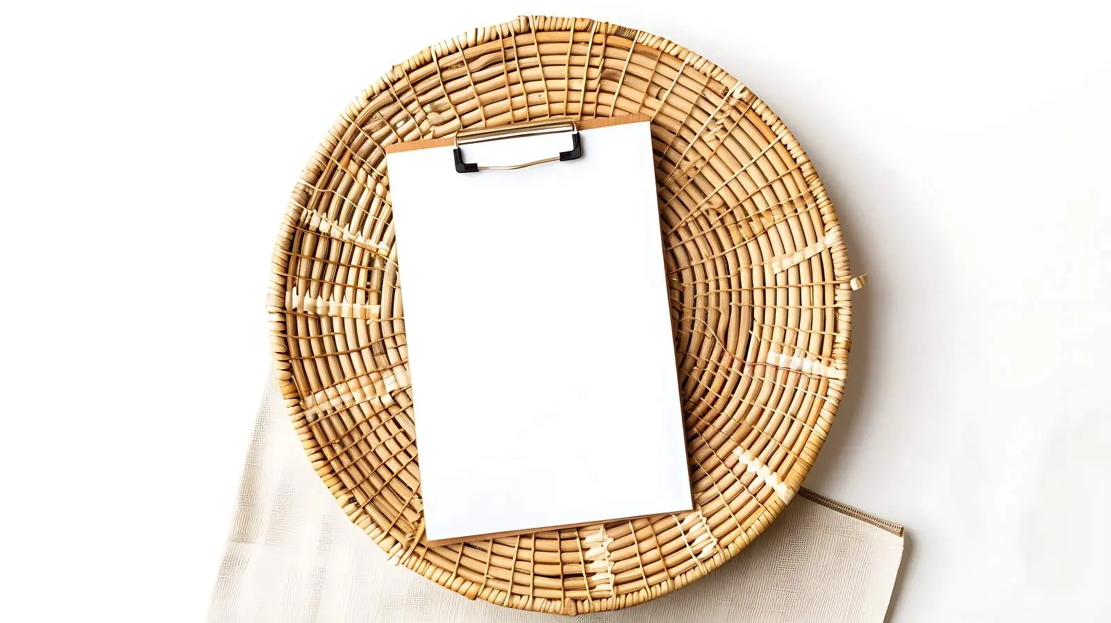 Flatlay with Clipboard and Glasses on Rattan – free mark image from Dotvec